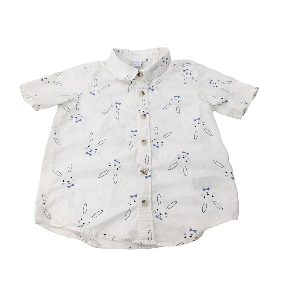 Old Navy Easter Bunny White Spring Stretch Button Down Collared T-Shirt Size 4T